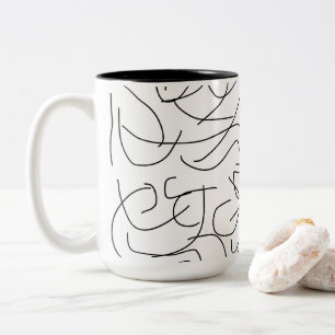 Caneca De Café Em Dois Tons Arte de linha minimalista branca e preta