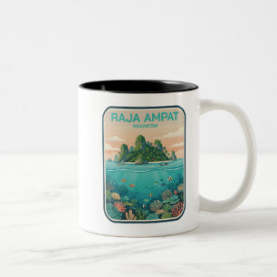 Caneca De Café Em Dois Tons Arte de mergulho no recife de coral vintage Raja A