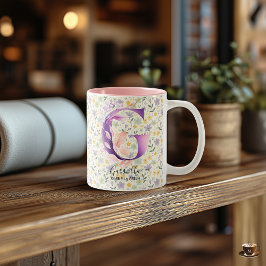 Caneca De Café Em Dois Tons Arte de monograma de letra G floral Boho