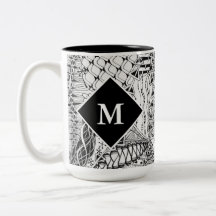 Arte de Padrão de Doodle Preto e Branco Monogramad