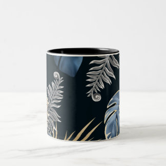 Caneca De Café Em Dois Tons Arte de Padrão de Folhas de Palmeira Tropical Dour
