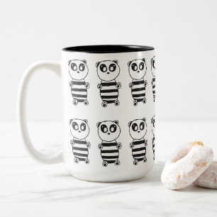 Caneca De Café Em Dois Tons Arte de Panda Preto e Branco Divertida