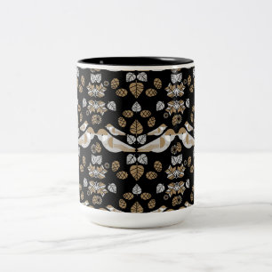 Caneca De Café Em Dois Tons Arte de Pássaro Abstrato Geométrico Moderno Dourad