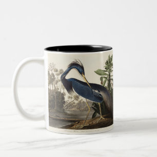 Caneca De Café Em Dois Tons Arte de Pássaro da Garça da Louisiana Vintage Audu