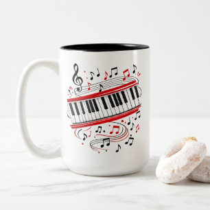 Caneca De Café Em Dois Tons Arte de Piano de Teclado "Notas de Teclado" Músico