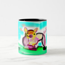Caneca De Café Em Dois Tons Arte de porco fofo 