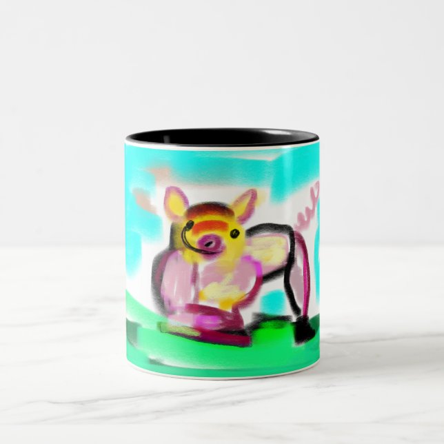 Caneca De Café Em Dois Tons Arte de porco fofo  (Centro)