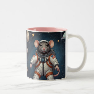 Caneca De Café Em Dois Tons Arte de Rato em Traje Espacial para Crianças