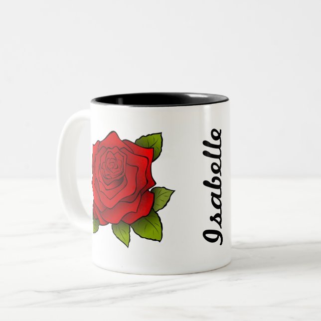 Caneca De Café Em Dois Tons Arte de Rosa vermelha personalizada (Frente Esquerda)