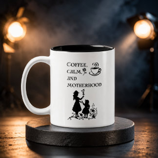 Caneca De Café Em Dois Tons Arte de Silhueta de Maternidade Café Calmo