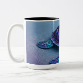 Caneca De Café Em Dois Tons Arte de Tartaruga do Oceano Calmo – Fantasia Azul 