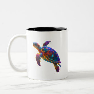 Caneca De Café Em Dois Tons Arte de Tartaruga Marinha Radiante - Réptil Subaqu
