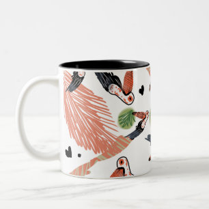 Caneca De Café Em Dois Tons Arte de Verão Tropical de Pássaros Tucano