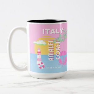 Caneca De Café Em Dois Tons Arte de Viagem Itália, Costa Amalfitana, Preppy, R