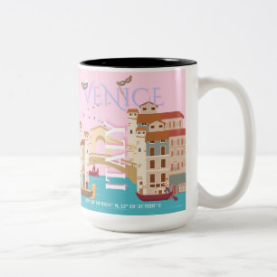 Caneca De Café Em Dois Tons Arte de Viagem Veneza, Itália, Arte de Viagem Retr