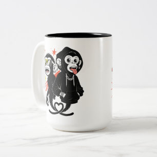 Caneca De Café Em Dois Tons Arte Divertida de Macaco e Gorila de Hip Hop