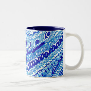 Caneca De Café Em Dois Tons Arte do estilo Royal Blue/White Ming