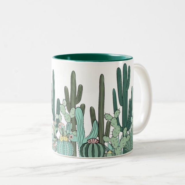 Caneca De Café Em Dois Tons Arte do Jardim Cactus (Frente Esquerda)