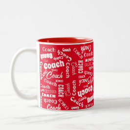 Caneca De Café Em Dois Tons Arte do nome do treinador personalizado vermelho e