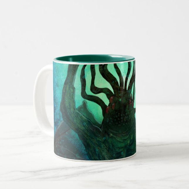 Caneca De Café Em Dois Tons Arte do Wraparound de Lovecraft Cthulhu Mythos (Frente Esquerda)