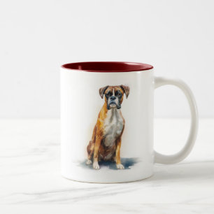 Caneca De Café Em Dois Tons Arte em Aquarela de Cachorro Boxer