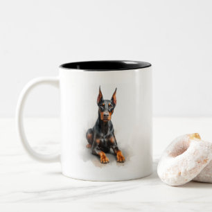 Caneca De Café Em Dois Tons Arte em Aquarela de Doberman