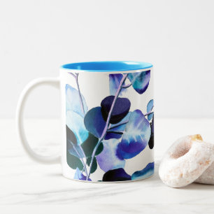 Caneca De Café Em Dois Tons arte em aquarela de folhas de goma de Eucalipto