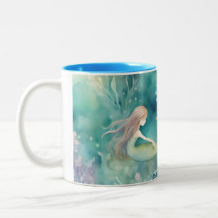 Caneca De Café Em Dois Tons arte em aquarela de sereias