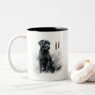 Caneca De Café Em Dois Tons Arte em Aquarela do Labrador Retriever Preto