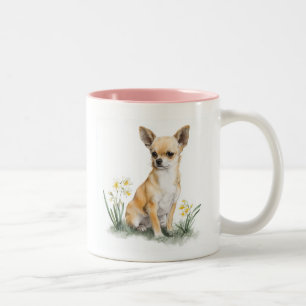 Caneca De Café Em Dois Tons Arte em Aquarela Floral de Chihuahua Corça