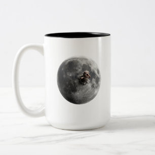 Caneca De Café Em Dois Tons Arte Espacial Lua Surrealista Verme Lua Cheia