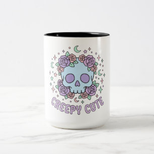 Caneca De Café Em Dois Tons Arte Estético Pastel Gótico Crânio Floral Sinistro