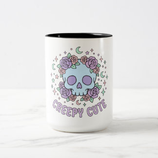 Caneca De Café Em Dois Tons Arte Estético Pastel Gótico Crânio Floral Sinistro