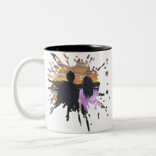 Caneca De Café Em Dois Tons Arte Feita à Mão – Pôr do Sol Juntos