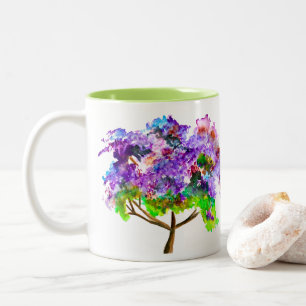 Caneca De Café Em Dois Tons Arte fina de aquarela púrpura jacaranda