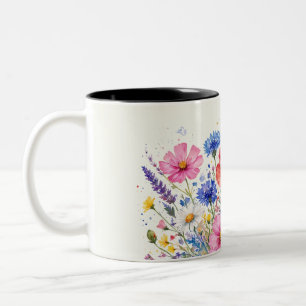 Caneca De Café Em Dois Tons Arte Floral de Buquê de Prado de Flores Silvestres