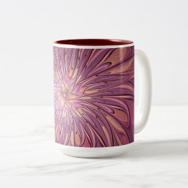 Caneca De Café Em Dois Tons Arte floral fractal moderna abstrata cores de baga