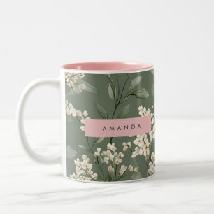 Caneca De Café Em Dois Tons Arte Floral Salvia Minimalista Personalizada