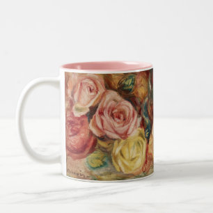 Caneca De Café Em Dois Tons Arte Floral Vintage Renoir Cottagecore Paisagem