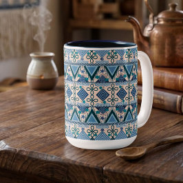 Caneca De Café Em Dois Tons Arte Folclórica Boho