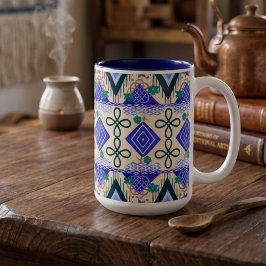 Caneca De Café Em Dois Tons Arte Folclórica Boho