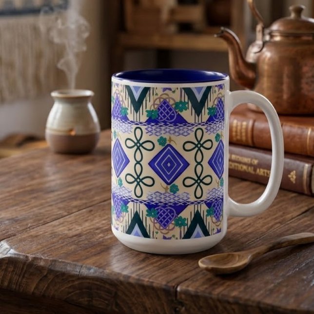 Caneca De Café Em Dois Tons Arte Folclórica Boho (Criador carregado)