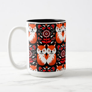 Caneca De Café Em Dois Tons Arte Folclórica da Raposa Escandinava