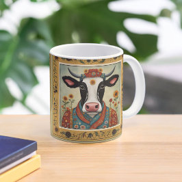 Caneca De Café Em Dois Tons Arte Foliar de Vaca Floral