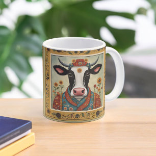 Caneca De Café Em Dois Tons Arte Foliar de Vaca Floral