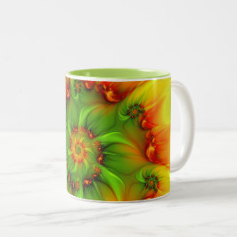 Caneca De Café Em Dois Tons Arte fractal abstrata moderna colorida psicodélica