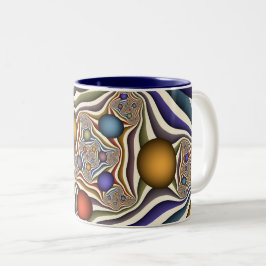 Caneca De Café Em Dois Tons Arte Fractal Abstrato Colorida