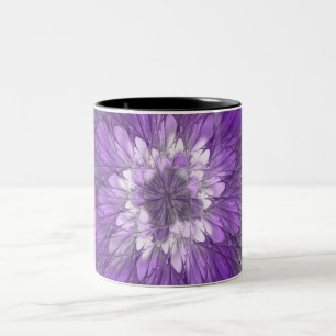 Caneca De Café Em Dois Tons Arte Fractal Abstrato de Flor Roxo Psicodélico