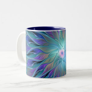 Caneca De Café Em Dois Tons Arte Fractal Abstrato de Sonho Roxo Azul