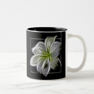 Caneca De Café Em Dois Tons Arte Fractal de Lírio Branco Impressionante Preto